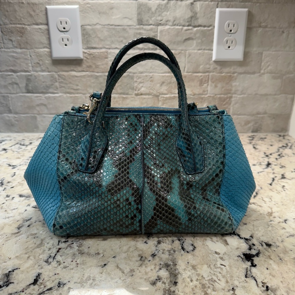 Tod's EUC Python Teal & Black Satchel w/Dustbag